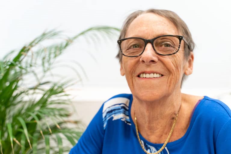 Pasient Eva Skadal (75). Foto: Ingrid Lovise Færøyvik, Haraldsplass Diakonale Sjukehus
