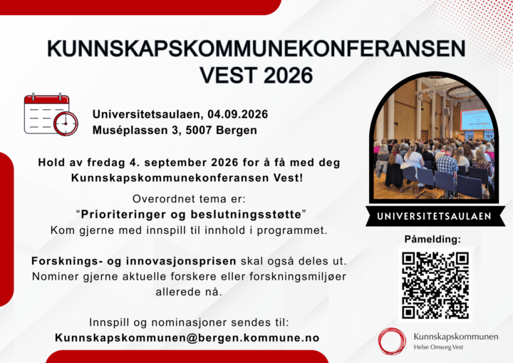Flyer med kort informasjon om kunnskapskommunekonferansen, og QR-kode til påmelding