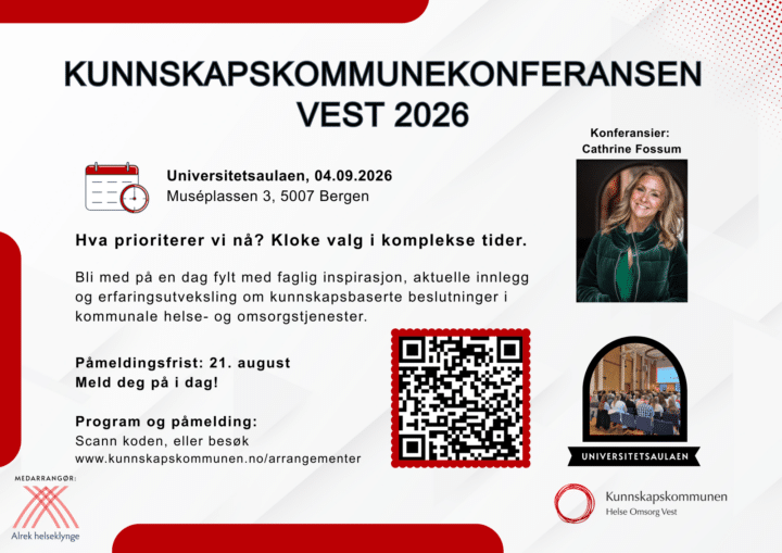 Flyer med kort informasjon om kunnskapskommunekonferansen, og QR-kode til program